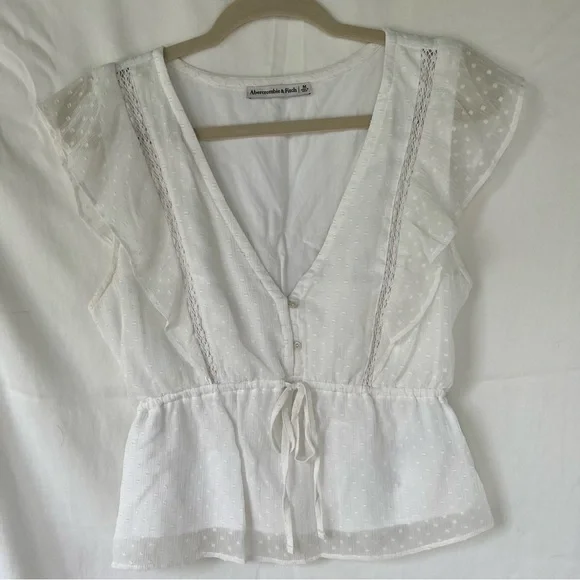 Abercrombie & Fitch Ruffle Sleeve Top with Button and Tie Detail Size Medium - Picture 5 of 9